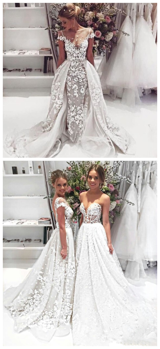 Unique Design Cap Sleeves Lace Illusion Popular Wedding Dresses Princess Modest Beach Romantic Fall Ball Gown Wd0308