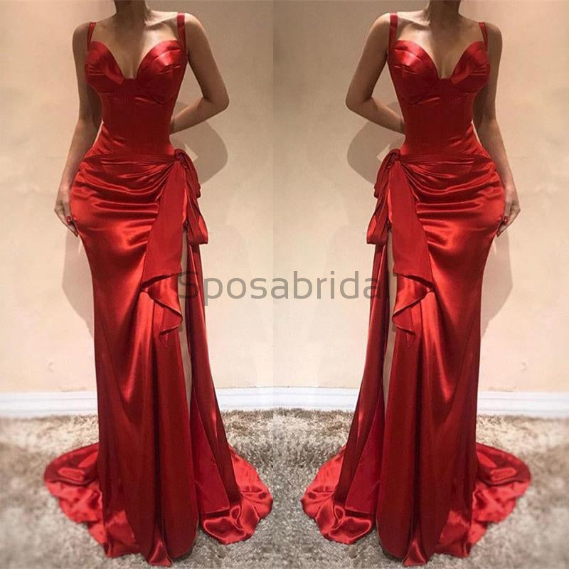 red satin mermaid prom dress