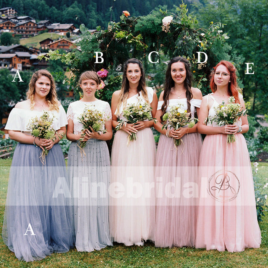 Mismatched Tulle Pastel Color Fashion Bridesmaid Dresses For