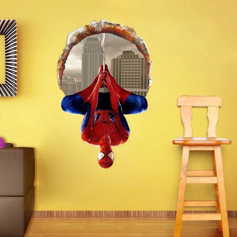 3d Windows Spiderman Cartoon Movie Hero Home Decal Wall Sticker For Kids Room Boy Birthday Gift