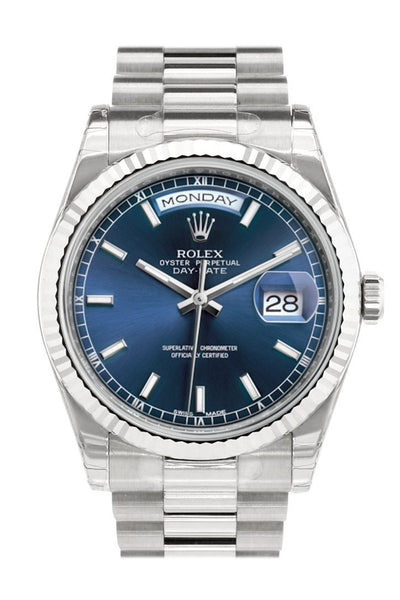 rolex day date white gold blue dial