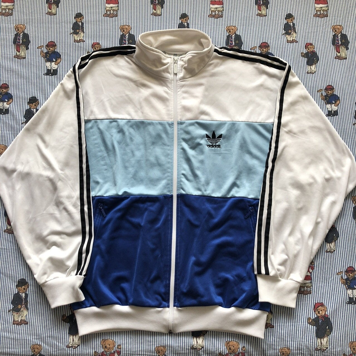 adidas track jacket blue and white