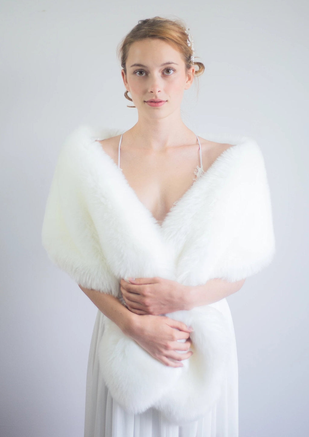 white fur wrap bridal