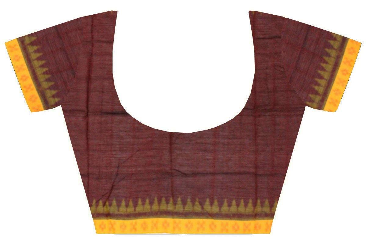 Ikkat Blouse material - Cotton handloom with temple border- Maroon ...