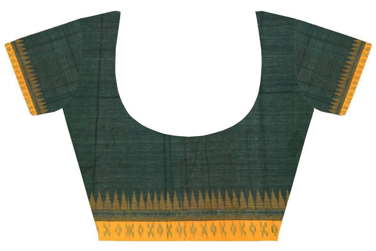 Ikkat Blouse material - Handloom Cotton with temple border- Green ...