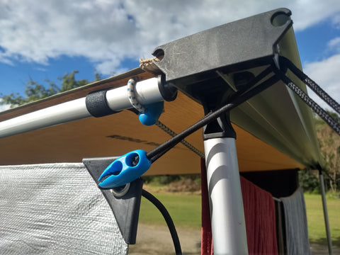 The Shockloc Strap is the easiest way to attach tarps / shade / privacy screens to caravan / 4wd awnings