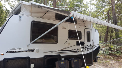 The Shockloc Strap is fantastic for securing caravan awnings, the 100% Australian made shock cord / bungee cord takes some of the energy reducing stress on the caravan awning parts