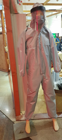 1-piece PPE coverall in gray taffeta material