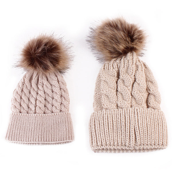 mother and baby pom pom hats