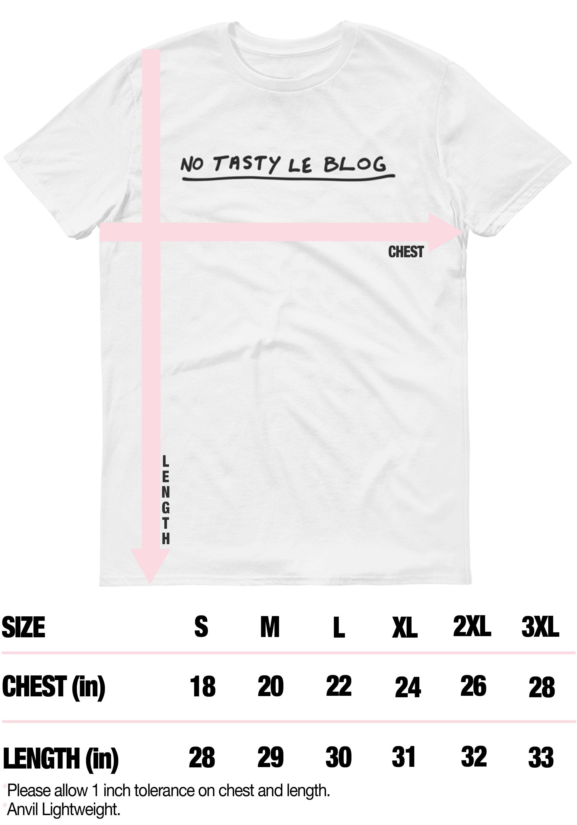 No Tasty Le Blog fashion t shirt sizing chart