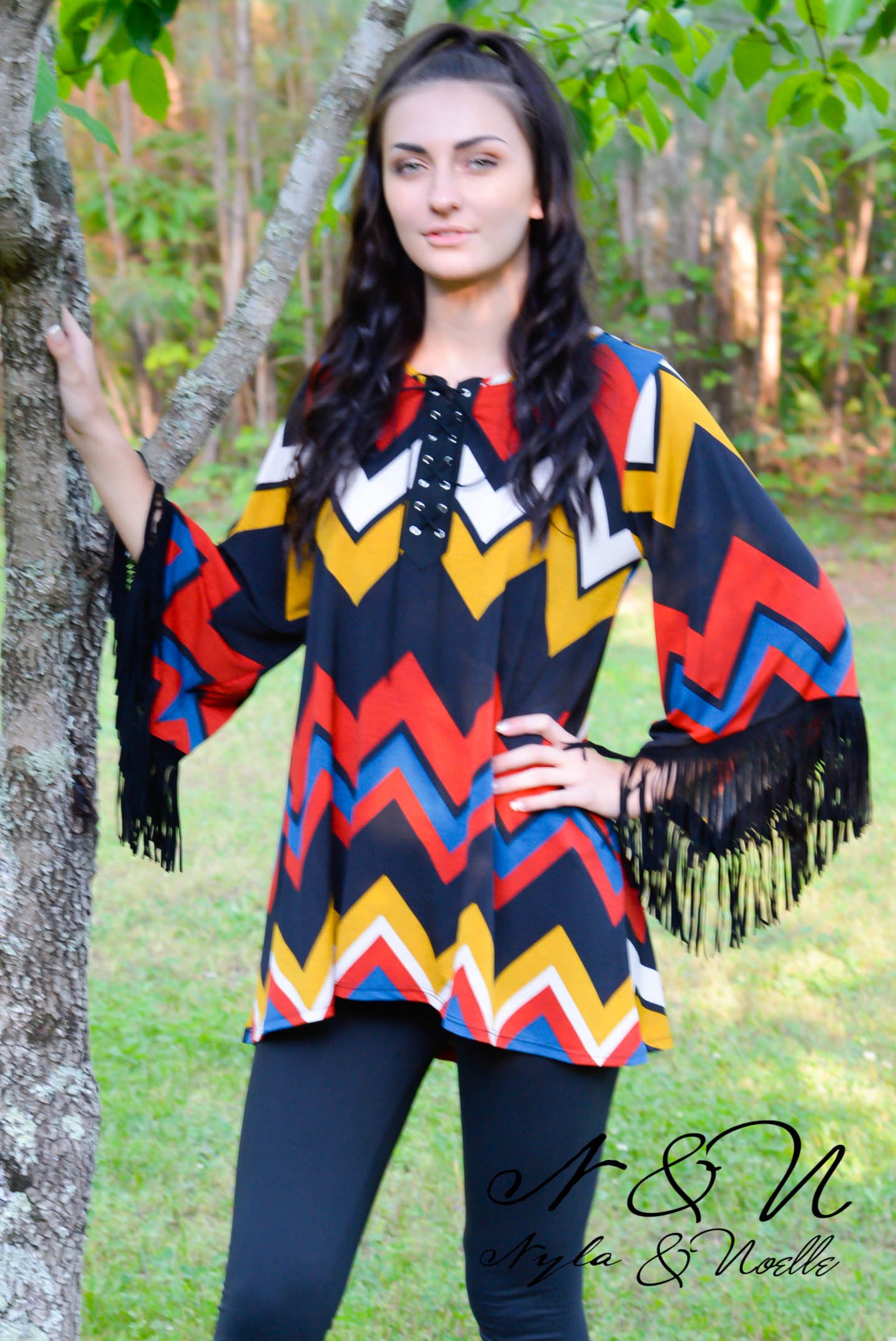 CHEVRON FRINGE - BOHO Print Top with Fringe
