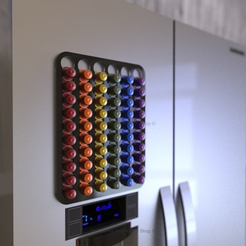 Magnetic Nespresso Original Line coffee pod holder shown on fridge door