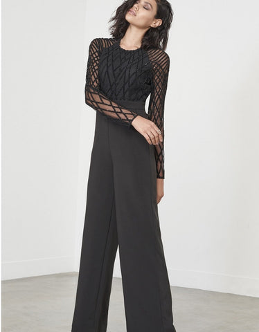 DAYNA BLACK VELVET SEQUIN MESH JUMPSUIT