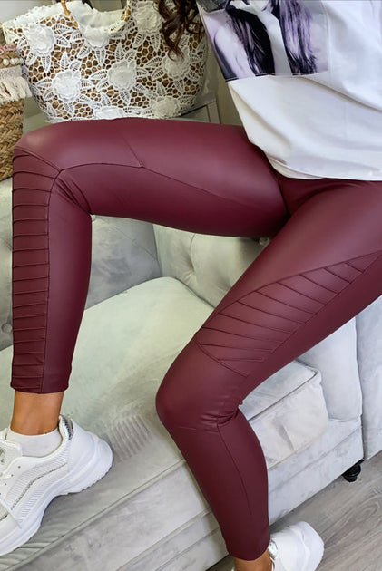 Pattie Khaki High Waist PU Biker Leggings - seefrasernow Boutique