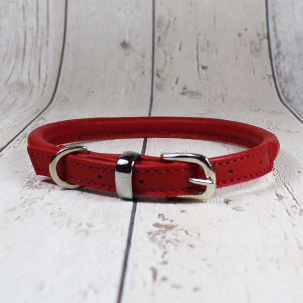 red rolled leather dog collar