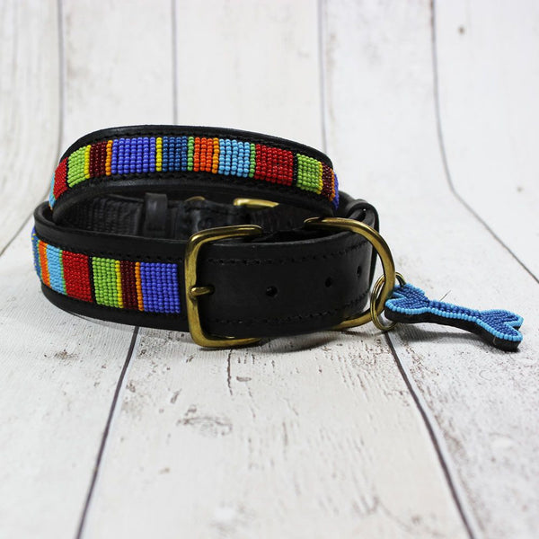 Stripe Kenyan Beaded Dog Collar - Doghouse