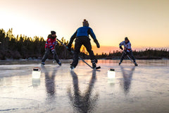 Hockey players use LuminAID Solar Lights as glowing goal posts in Nova Scotia