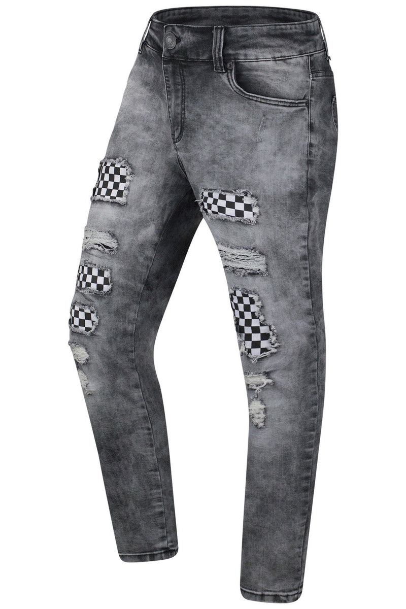 black checkered denim