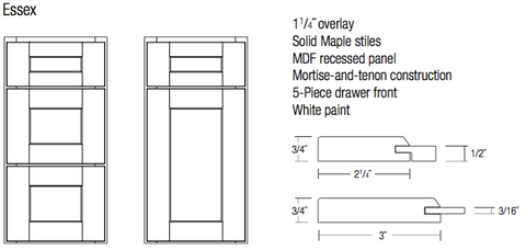 JSI designer essex white shaker door and drawer specifications and profile