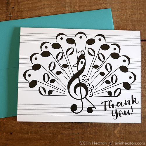 Peacock Music Note Thank You Card | erinheaton.com