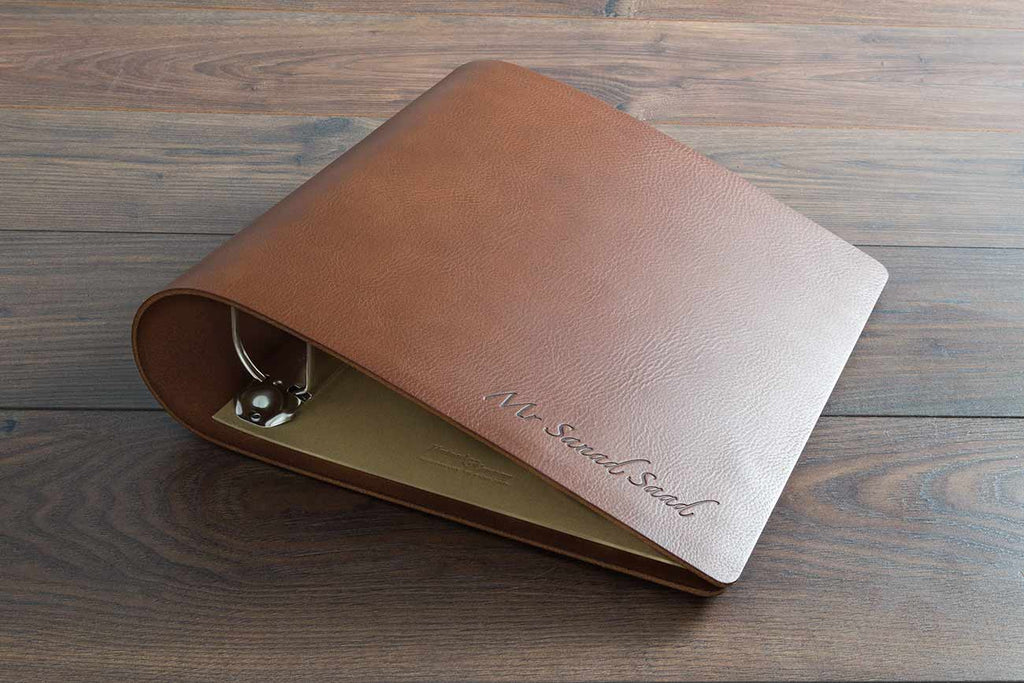 a4 leather ring binder with embossed personalised cover used for surgical portfolio