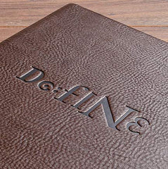 embossing on leather menu cover