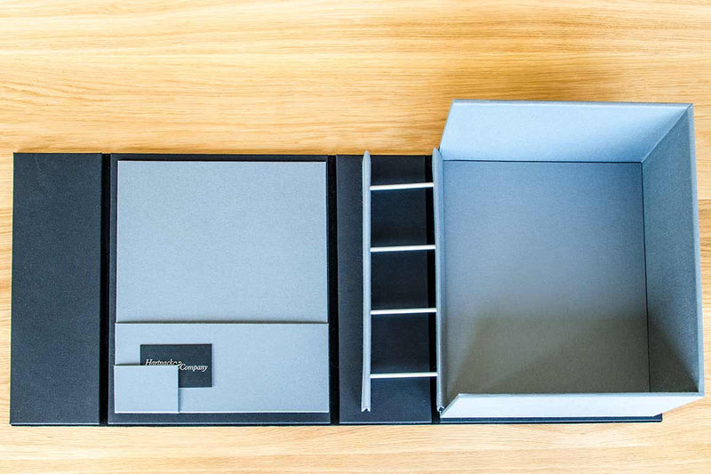 Bespoke Box File with horizontal packet and business card holder