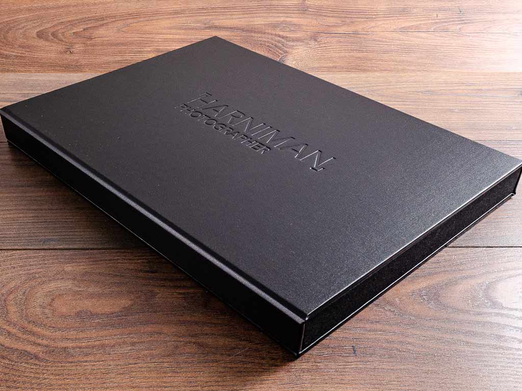 custom personalised black print portfolio box for photographer