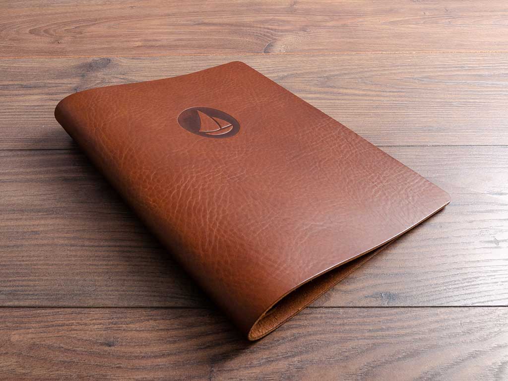 personalised a4 brown leather menu