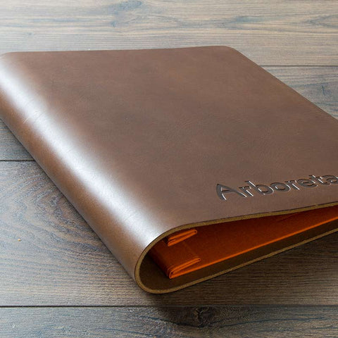 brown leather screw post portfolio book