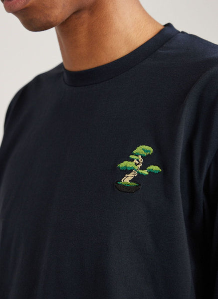 Men's Embroidered Long Sleeve T Shirt | Bonsai Tree | Navy