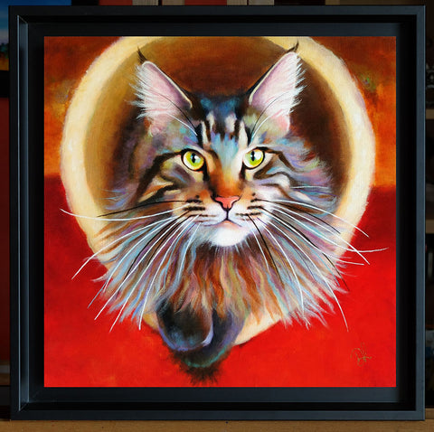 A maine coon painting in a floater frame