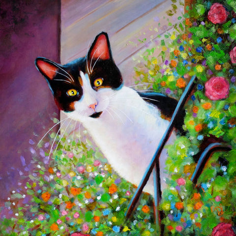 Balcony Cat - 12x12 inch acrylic painting on a panel - sold