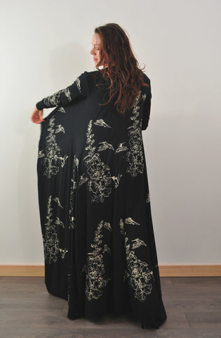 Hummingbird and Hollyhock Print Robe