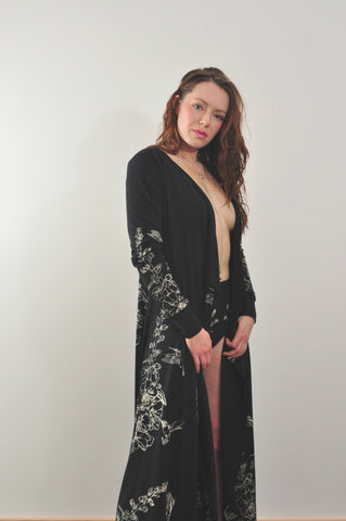 Hummingbird and Hollyhock Print Robe