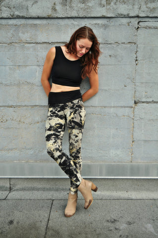 Luxe Distressed Black Bamboo Yoga Leggings