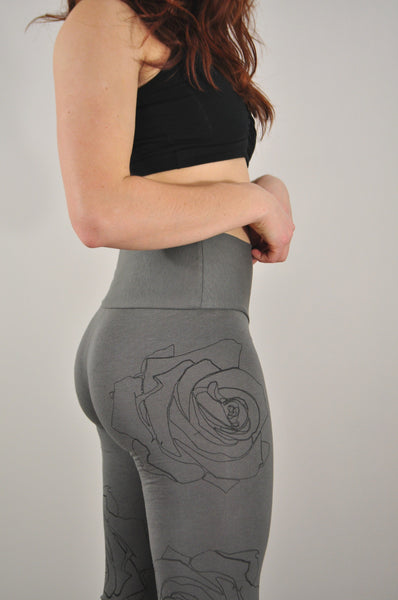 Grey Rose Outline Print Jersey Leggings