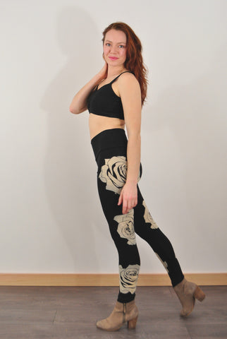 Black Rose Print Jersey Leggings