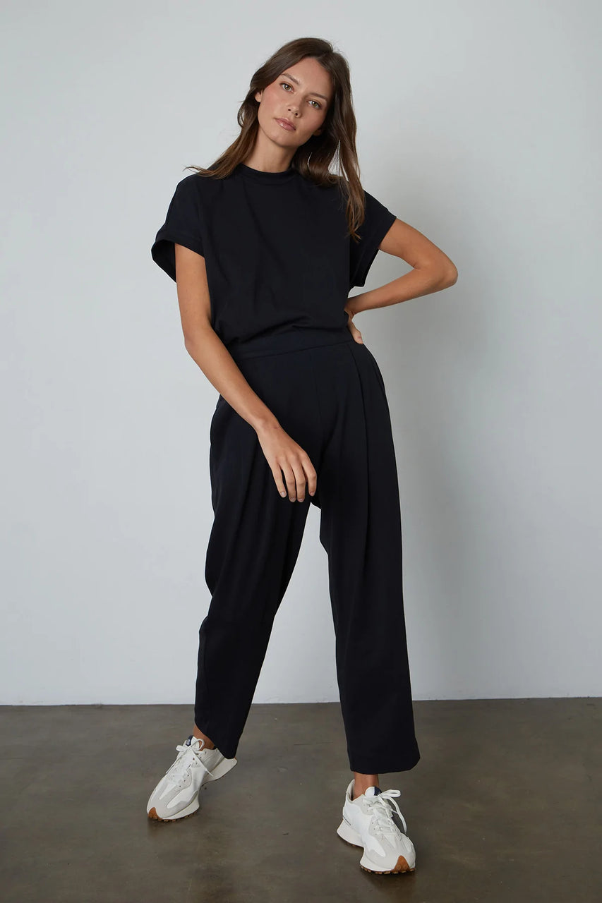 Natasha Pleated Cotton Pants- Black