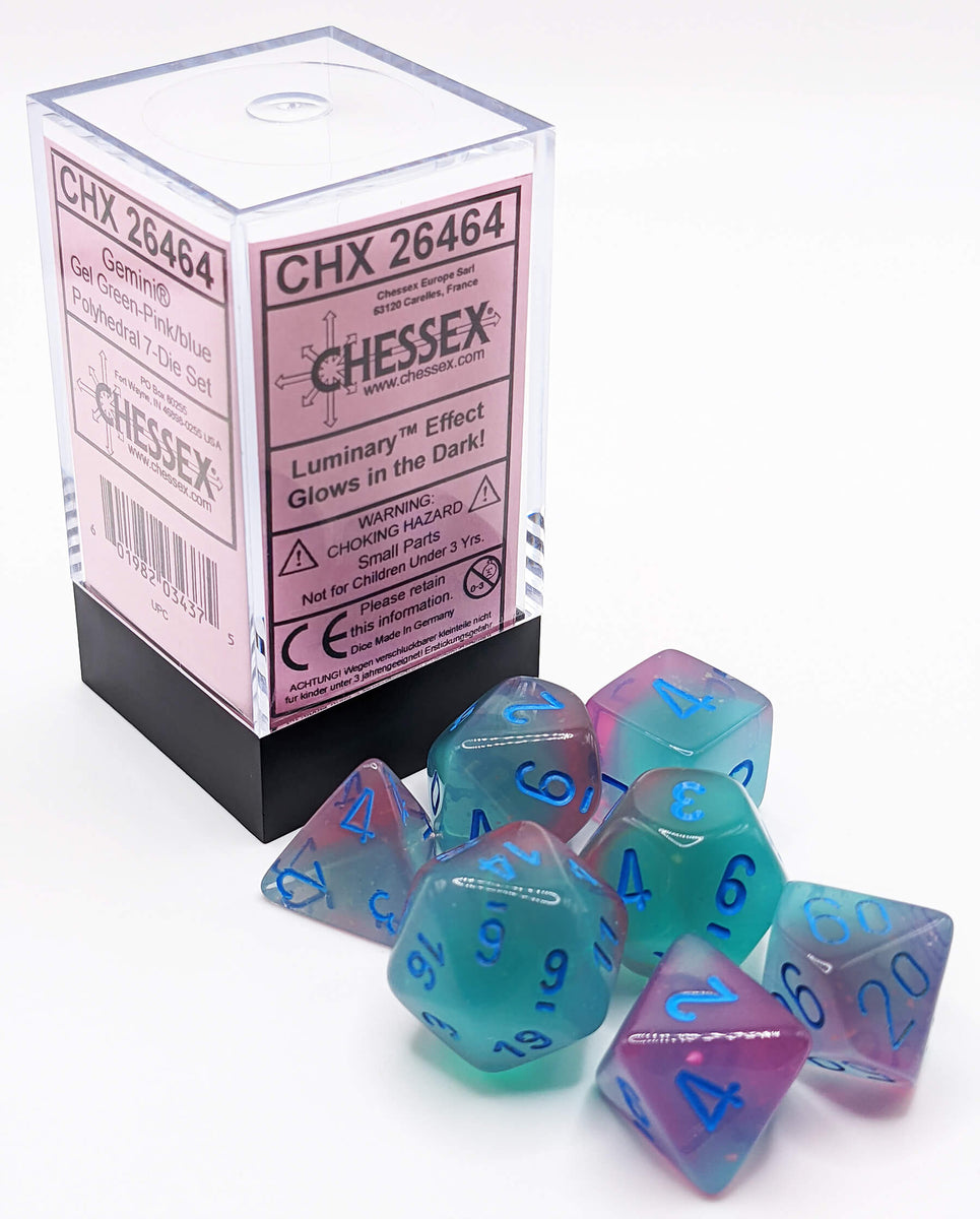 Chessex Luminary Effects Lab Dice Set Gemini GEL Green-pink/blue Chx30023 for sale online 