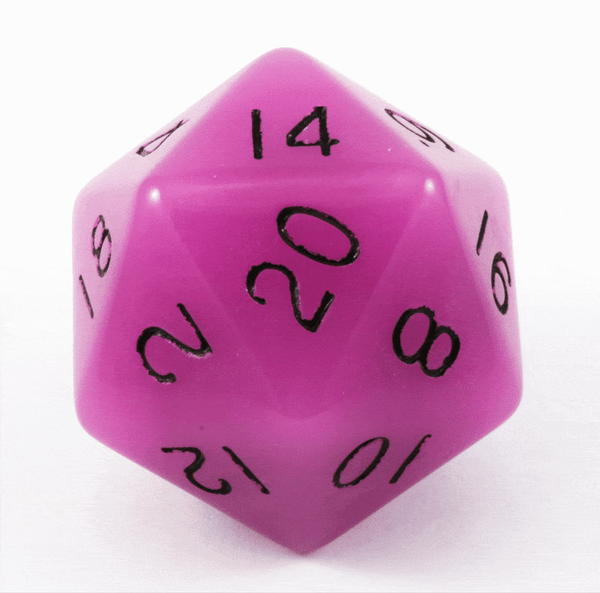 Giant d20, Glow In The Dark (Purple) | 35mm RPG Role Playing Game Die