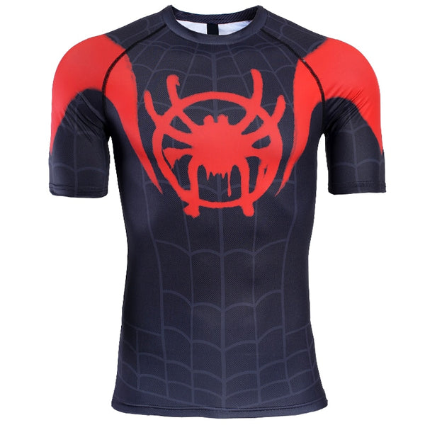 spider shirt morales miles spiderman compression sleeve shirts short verse merchandise cosplay mens costume superhero apparel tops superheroesgears