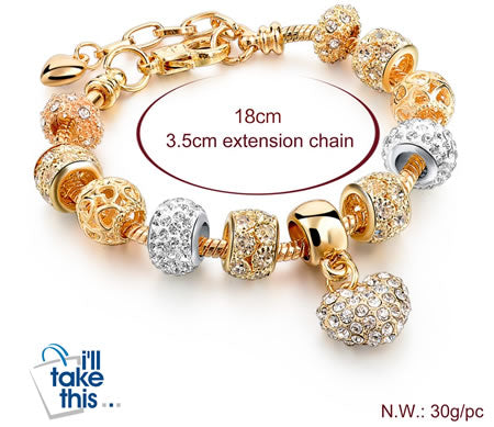 luxury crystal heart charm gold bracelets for women fashionable jewelry