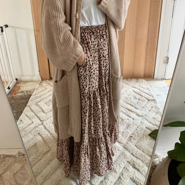 Ladies Tan Spot Print Skirt
