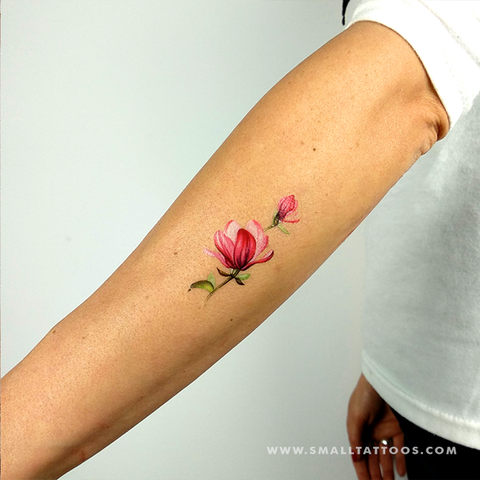 Watercolor magnolia temporary tattoo