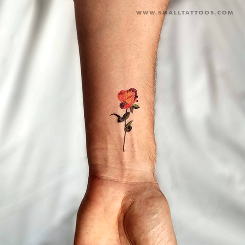 Watercolor orange rose temporary tattoo