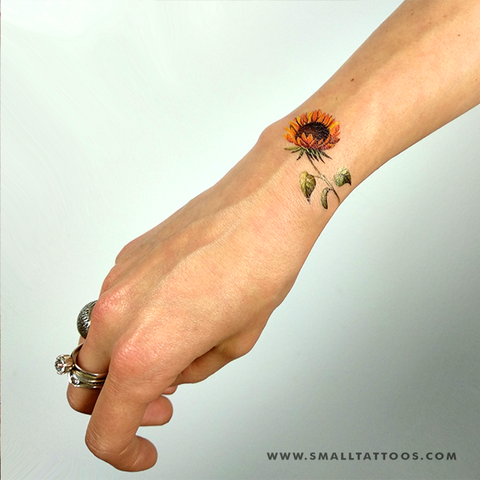 Watercolor sunflower temporary tattoo