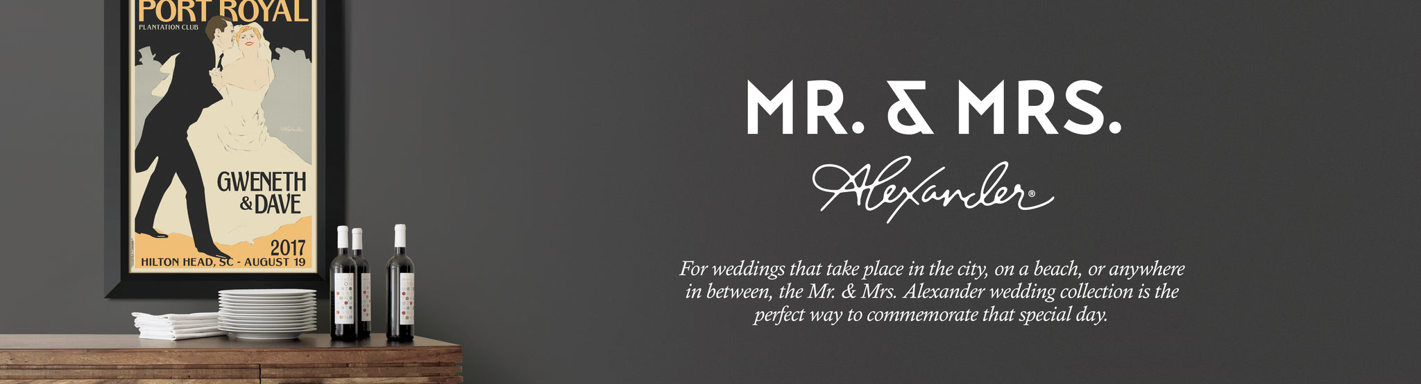 Create unique and unforgetable wedding save the dates and invitations with personalized artwork from the Mr & Mrs Alexander collection 