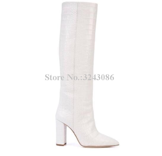 White Knee-High Snakeskin Leather Boot 