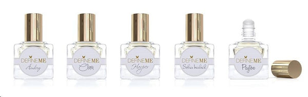 DefineMe Fragrance Oils bottles in a row.
